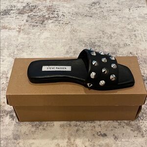 Steve Madden Black Slide Sandals with Silver Studs